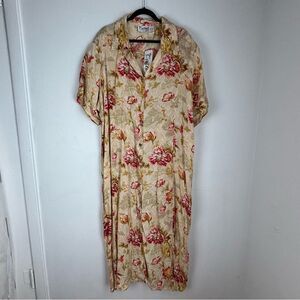 NWT Vintage Caite Floral Button Front Maxi Dress 3X Beige Red Cottagecore Boho
